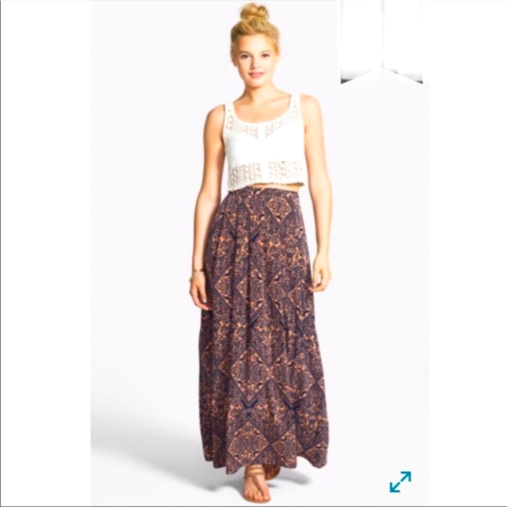 Painted threads pleated maxi skirt abstract print skirt high waist skirt